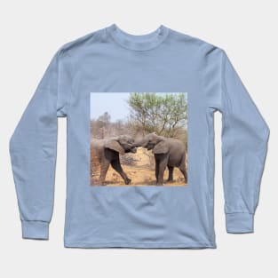 Two African Elephants Fighting with Trunks Long Sleeve T-Shirt